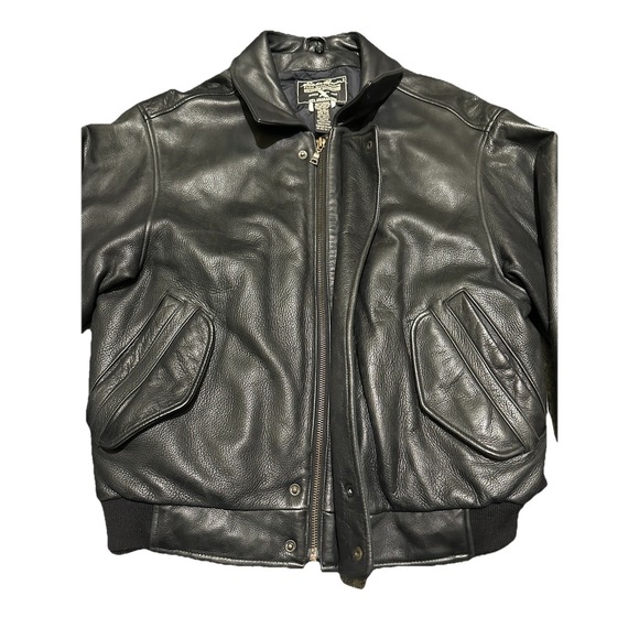Vintage EDDIE BAUER GOOSE DOWN Leather Jacket  Black Medium Aviator Biker - Picture 6 of 8
